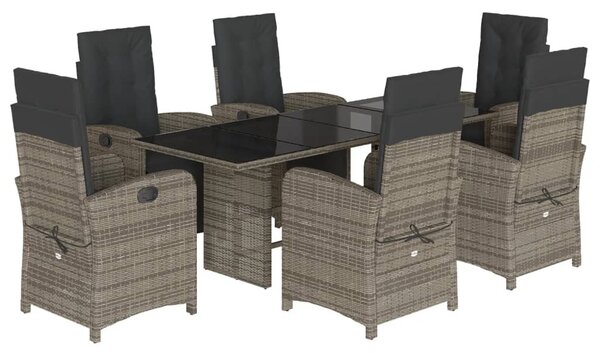7 részes szürke polyrattan kerti étkezőgarnitúra párnával