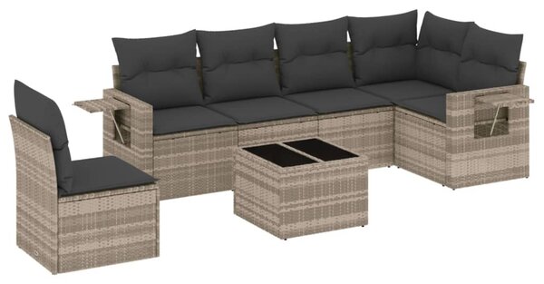 7 részes világosszürke polyrattan kerti ülőgarnitúra párnákkal