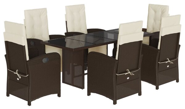 7 részes barna polyrattan kerti étkezőgarnitúra párnával
