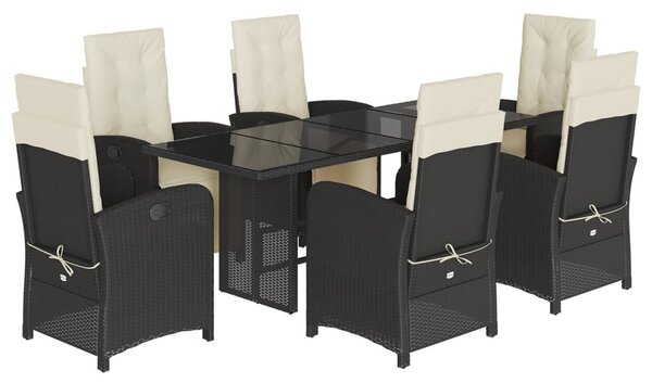 7 részes fekete polyrattan kerti étkezőgarnitúra párnával