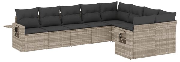 9 részes világosszürke polyrattan kerti ülőgarnitúra párnával
