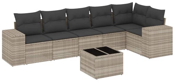 7 részes világosszürke polyrattan kerti ülőgarnitúra párnákkal