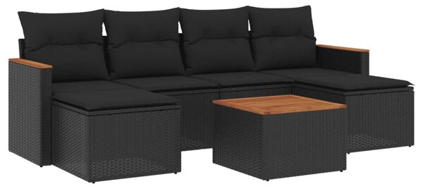 7 részes fekete polyrattan kerti ülőgarnitúra párnával