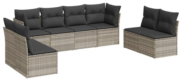 8 részes világosszürke polyrattan kerti ülőgarnitúra párnával