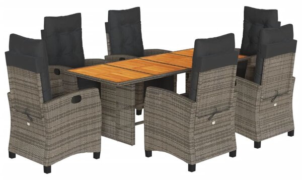 9 részes szürke polyrattan kerti étkezőgarnitúra párnával