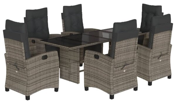 7 részes szürke polyrattan kerti étkezőgarnitúra párnával