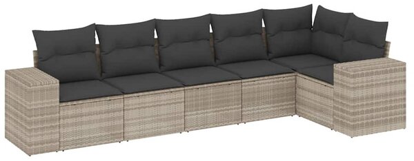 6 részes világosszürke polyrattan kerti ülőgarnitúra párnákkal