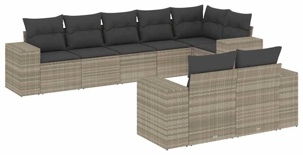 8 részes világosszürke polyrattan kerti ülőgarnitúra párnával