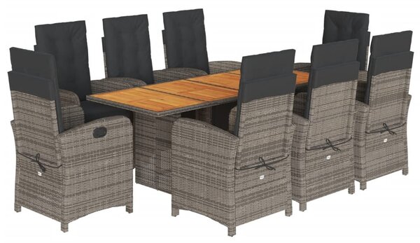 9 részes szürke polyrattan kerti étkezőgarnitúra párnával