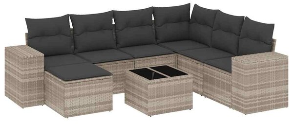 8 részes világosszürke polyrattan kerti ülőgarnitúra párnával