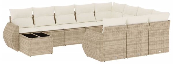 11 részes bézs polyrattan kerti ülőgarnitúra párnákkal