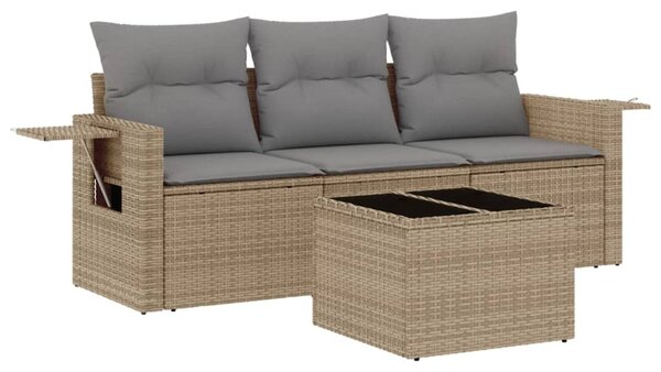 4 részes bézs polyrattan kerti ülőgarnitúra párnákkal