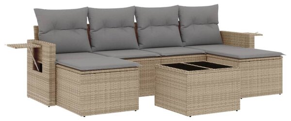 7 részes bézs polyrattan kerti ülőgarnitúra párnákkal
