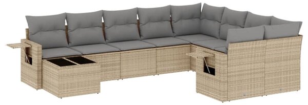 10 részes bézs polyrattan kerti ülőgarnitúra párnával