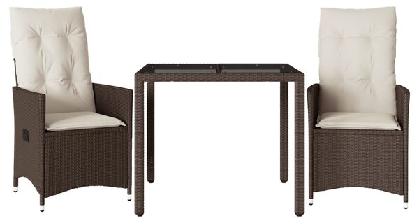 3 részes barna polyrattan bisztrógarnitúra párnákkal