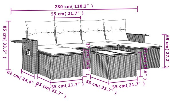 7 részes bézs polyrattan kerti ülőgarnitúra párnákkal