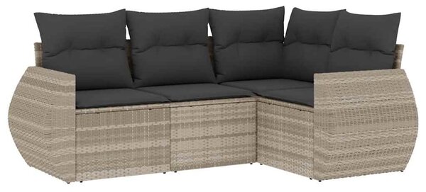 4 részes világosszürke polyrattan kerti ülőgarnitúra párnákkal
