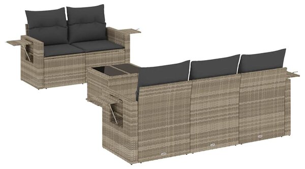 6 részes világosszürke polyrattan kerti ülőgarnitúra párnákkal