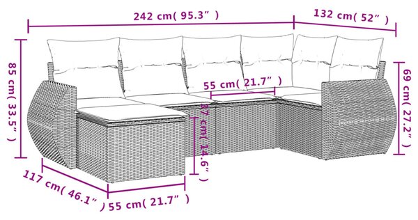 6 részes bézs polyrattan kerti ülőgarnitúra párnával