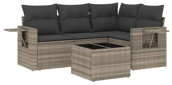 5 részes világosszürke polyrattan kerti ülőgarnitúra párnákkal