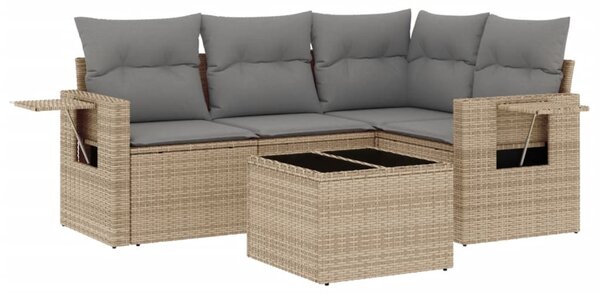 5 részes bézs polyrattan kerti ülőgarnitúra párnákkal