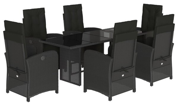 7 részes fekete polyrattan kerti étkezőgarnitúra párnával