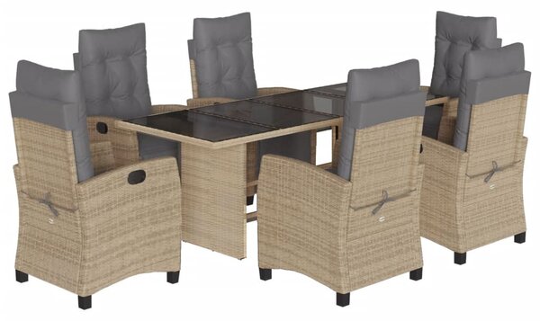 7 részes vegyes bézs polyrattan kerti étkezőgarnitúra párnákkal