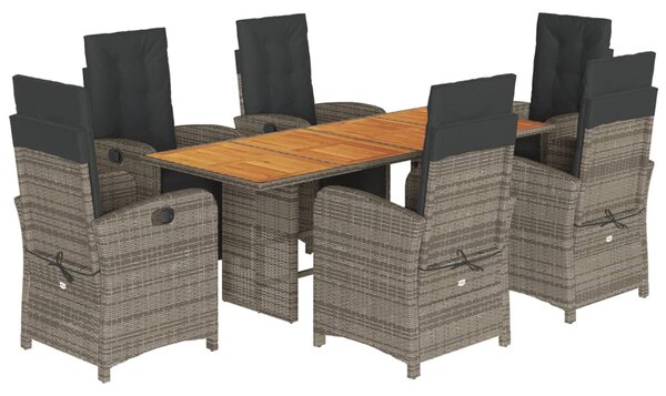 7 részes szürke polyrattan kerti étkezőgarnitúra párnával