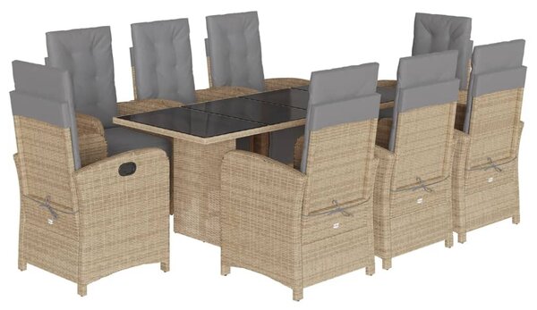 9 részes bézs polyrattan kerti étkezőgarnitúra párnákkal
