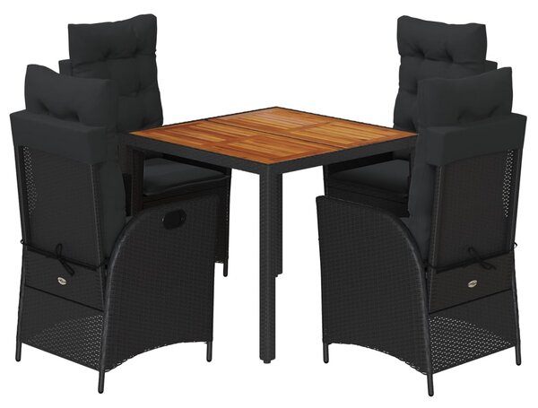 5 részes fekete polyrattan kerti étkezőgarnitúra párnákkal