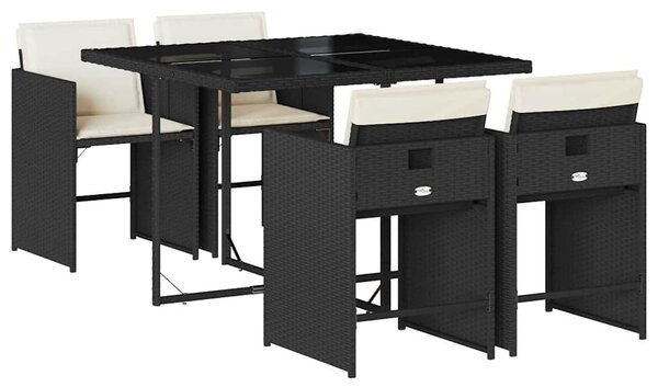 5 részes fekete polyrattan kerti étkezőgarnitúra párnákkal