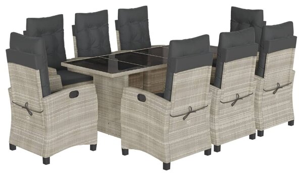 9részes világosszürke polyrattan kerti étkezőgarnitúra párnával
