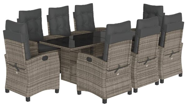 9 részes szürke polyrattan kerti étkezőgarnitúra párnával