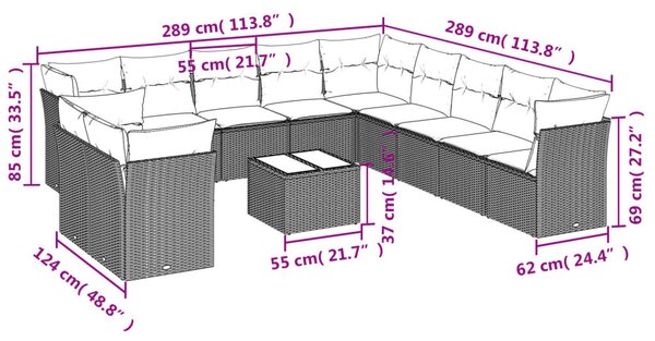 12 részes bézs polyrattan kerti ülőgarnitúra párnákkal