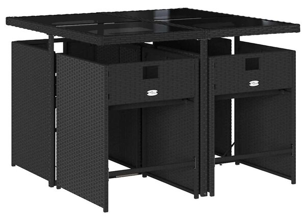 5 részes fekete polyrattan kerti étkezőgarnitúra párnákkal