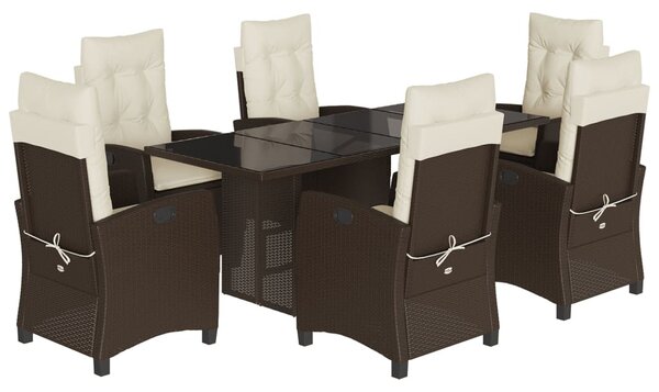 7 részes barna polyrattan kerti étkezőgarnitúra párnával
