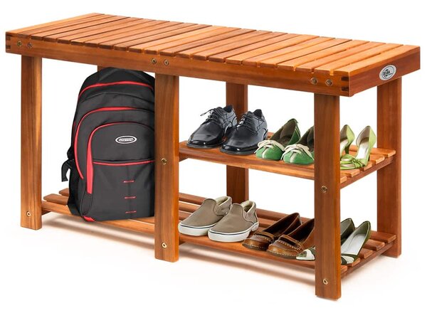 Casaria® Cipőtartó és pad 2 az 1-ben akác - 87x25x45 cm