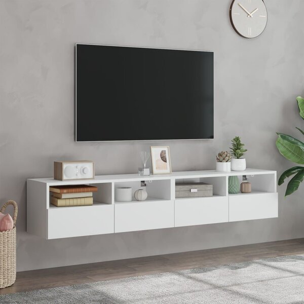 2 db fehér szerelt fa fali TV-szekrény 80 x 30 x 30 cm (836869)