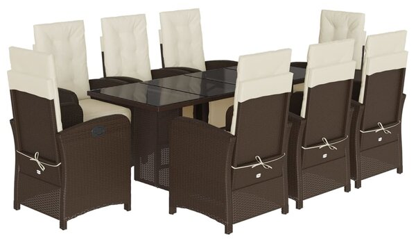 9 részes barna polyrattan kerti étkezőgarnitúra párnákkal