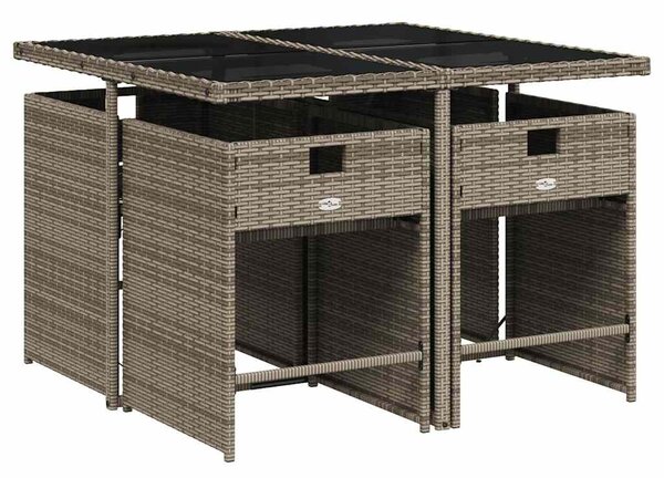 5 részes szürke polyrattan kerti étkezőgarnitúra párnával
