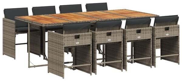 9 részes szürke polyrattan kerti étkezőgarnitúra párnával