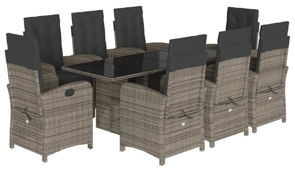 9 részes szürke polyrattan kerti étkezőgarnitúra párnával