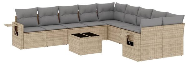 11 részes bézs polyrattan kerti ülőgarnitúra párnákkal
