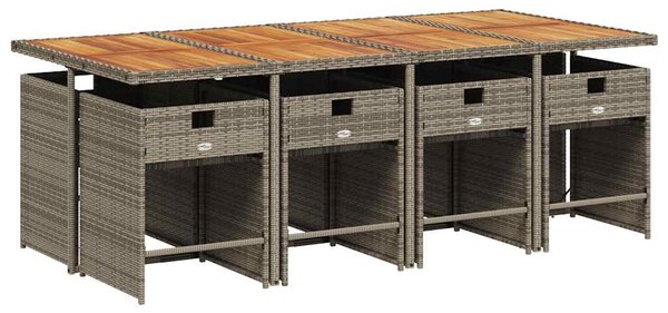 9 részes szürke polyrattan kerti étkezőgarnitúra párnával