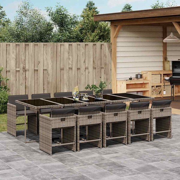 11 részes szürke polyrattan kerti ülőgarnitúra párnákkal