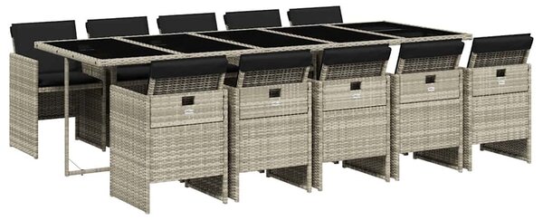 11 részes világosszürke polyrattan kerti ülőgarnitúra párnákkal