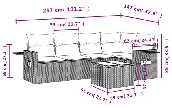 6 részes bézs polyrattan kerti ülőgarnitúra párnával