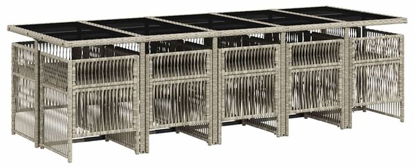 11 részes világosszürke polyrattan kerti ülőgarnitúra párnákkal