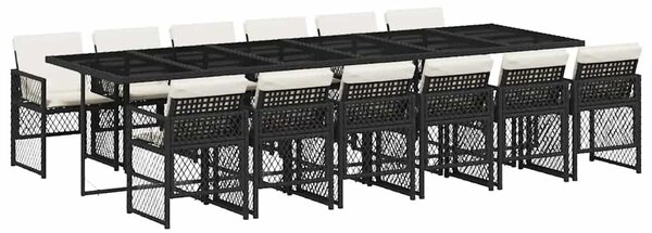 13 részes fekete polyrattan kerti ülőgarnitúra párnákkal