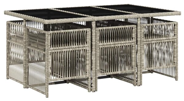 7 részes világosszürke polyrattan kerti étkezőszett párnával